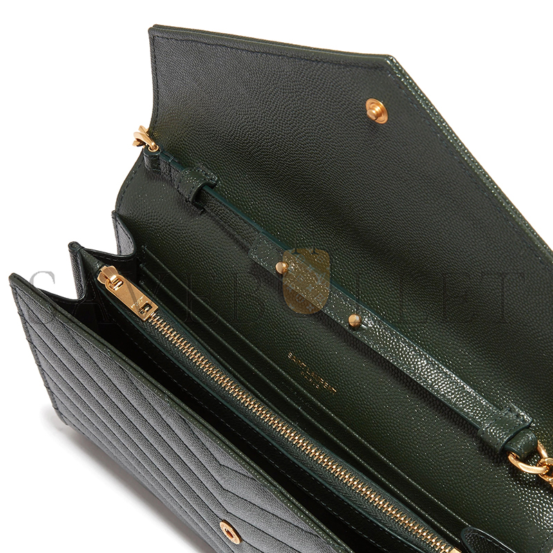 YSL CLASSIC CASSANDRE CHAIN WALLET IN GRAIN DE POUDRE LEATHER 377828BOW013051 (22.5*14*4cm)